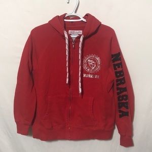 E5 College Classics Sweatshirt Women Large Front Zip Red Nebraska Logo Hooded